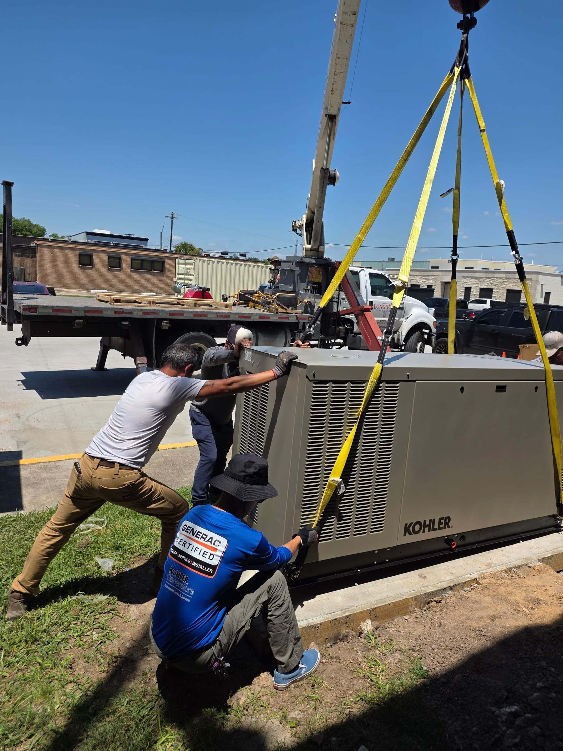 Commercial Kohler standby set by crane